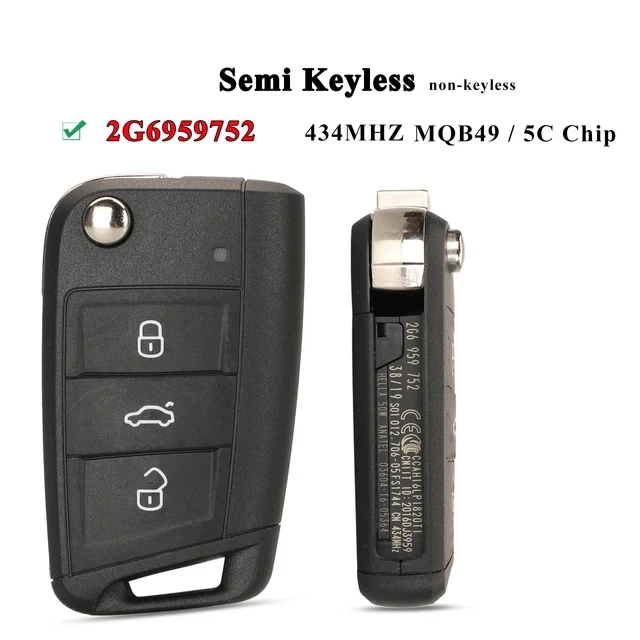 

KEYECU 3 кнопки 434 МГц 5C/MQB49 дистанционный ключ для Volkswagen VW T Cross POLO 2019 + SKODA GOLF SEAT 2G 6959752 2G 6959752 D Бесключевые Иди