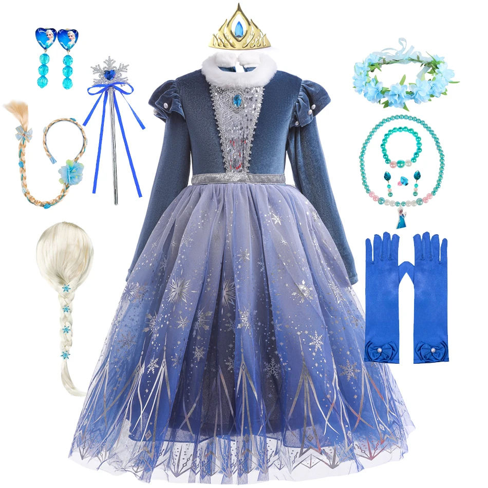 

Костюм для девочек «Холодное сердце», платье Эльзы, одежда принцессы для косплея на Хэллоуин, маскарадный костюм Снежной Королевы для детей...