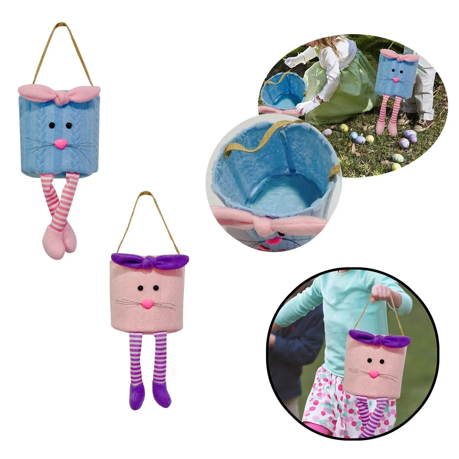 

2 Count Easter Bunny Basket Bucket Tote Bag with Handle Carrying Present