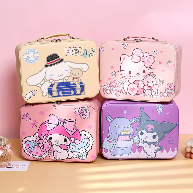 

Sanrio Kawaii Hello Kitty Makeup Box Cartoon New Cinnamoroll Large PU Leather Cosmetic Storage Box Miscellaneous Storage Box