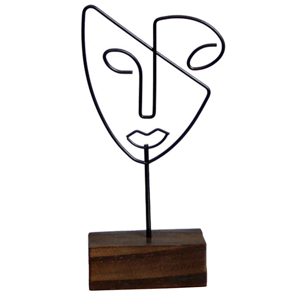 

Metal Abstract Line Sculpture Face Statue Desktop Ornament Figure Office Tabletop Homecharacterwoman Decor Figurines Figurine