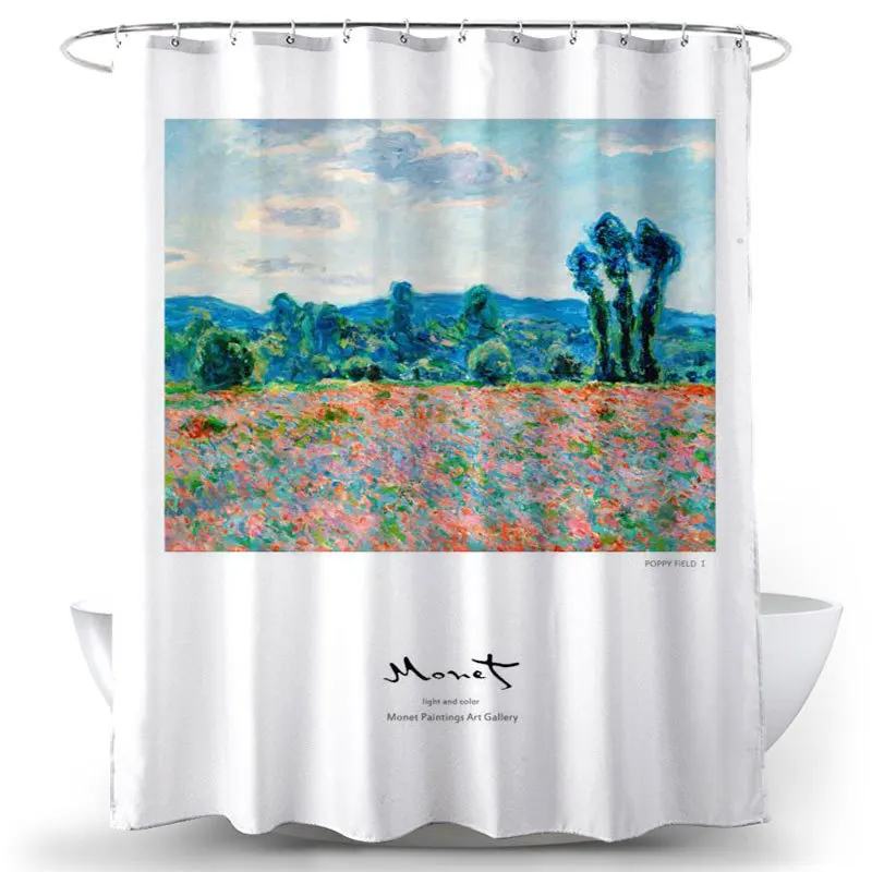 

Oil Painting Landscape Shower Curtains Flowers Beach Street View Fabric Bathroom Supplies With Hooks Cloth Curtain Decor