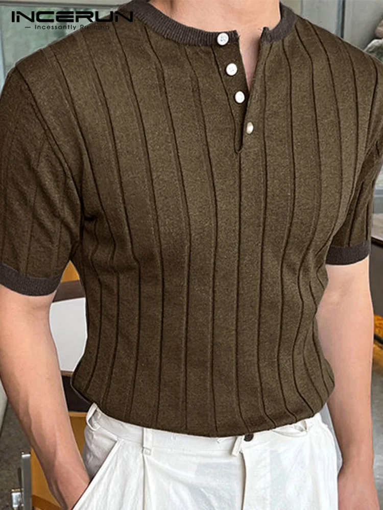 

Fashion Men Casual T Shirt Knitted Solid Color 2022 O-neck Short Sleeve Streetwear Men Clothing Leisure Camisetas S-5XL INCERUN