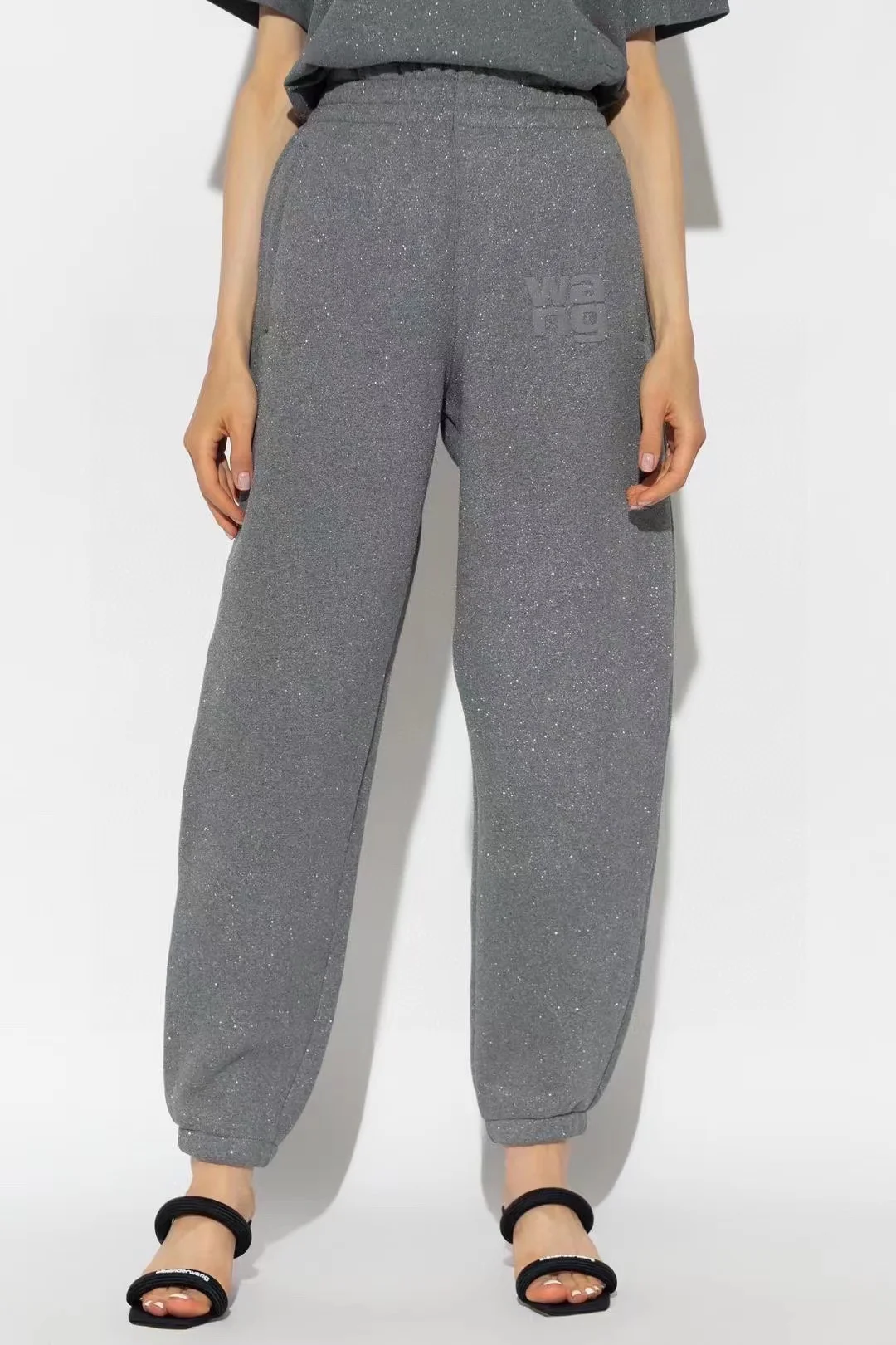 

23 Fall and Winter New Fine Glitter Sweat Pants Casual Fashion Sports High Waist Elastic Waist Casual Pants Female High Quality