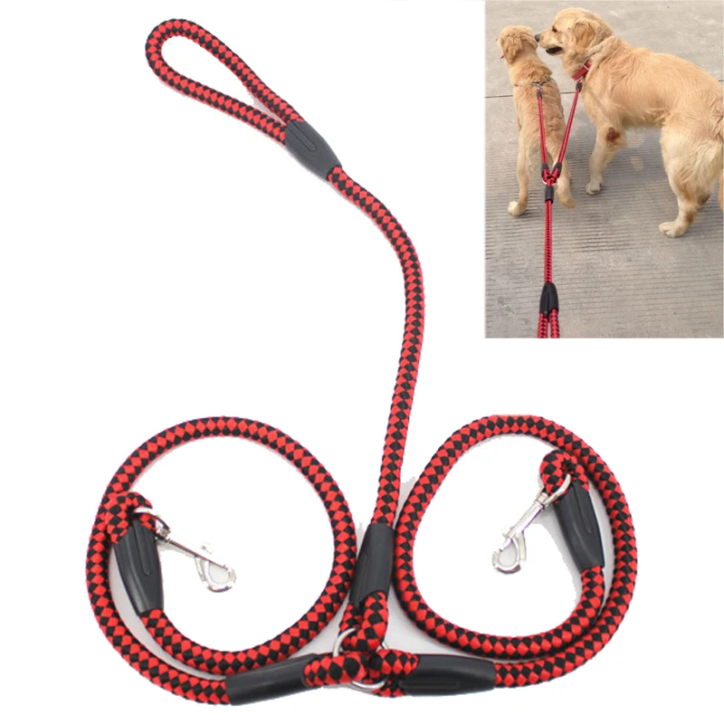 

Strong Nylon Ribbon Double Dog Leash One Drag Braided Tangle For Walking Training Adjustable Safety Traction Rope Pet Product