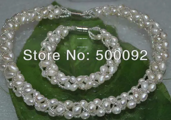 

Handmade lots of rice freshwater pearl jewelry sets free shipping