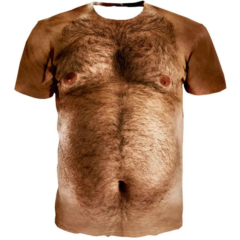 

Men's and women's 3D T-shirt, funny T-shirt with hair and muscle printed on the chest, funny T-shirt with monkey face in summer,