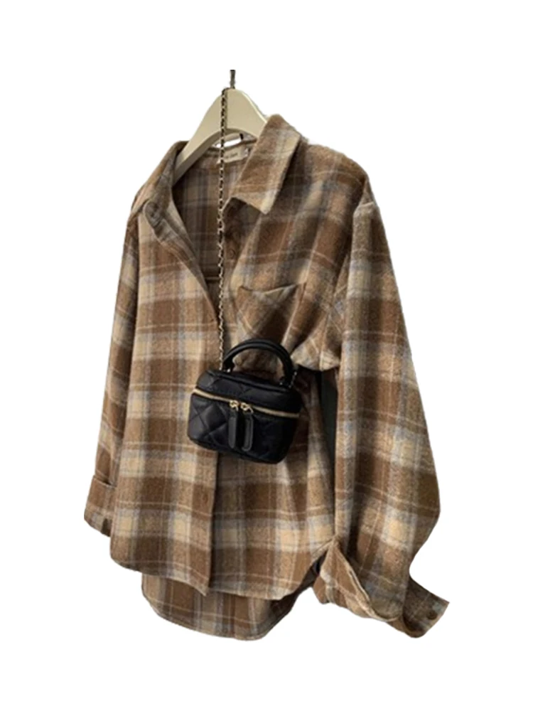 Женские клетчатые рубашки с красным шлифованием новинка весны 202 черная чайная