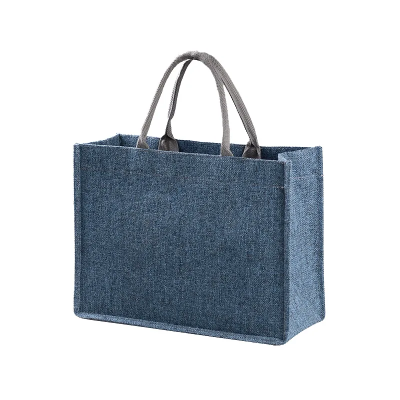 1pcs/lot Large Reusable linen Bags with Handles Women Shopping Bag Beach Travel solid shopping bag
