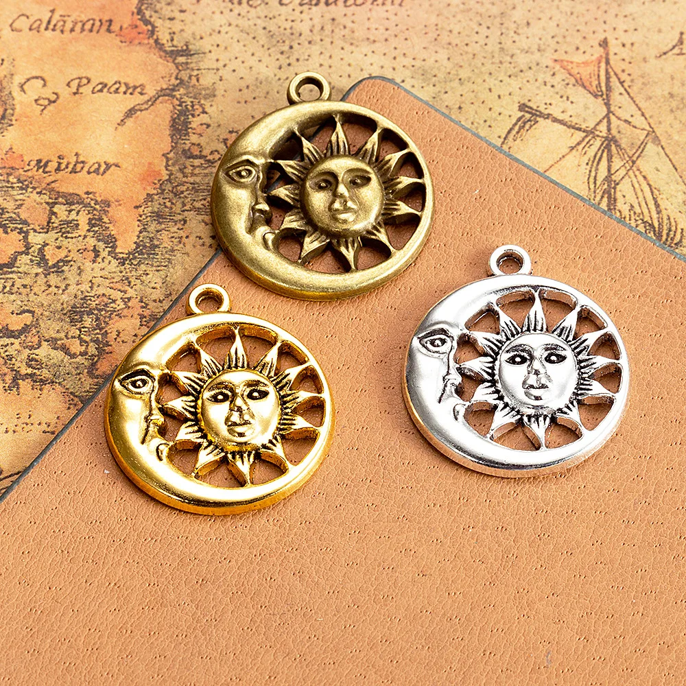 

10Pcs 25mm 3 Color Alloy Vintage Sun Moon Charms Pendants Jewelry Making DIY Handmade Craft