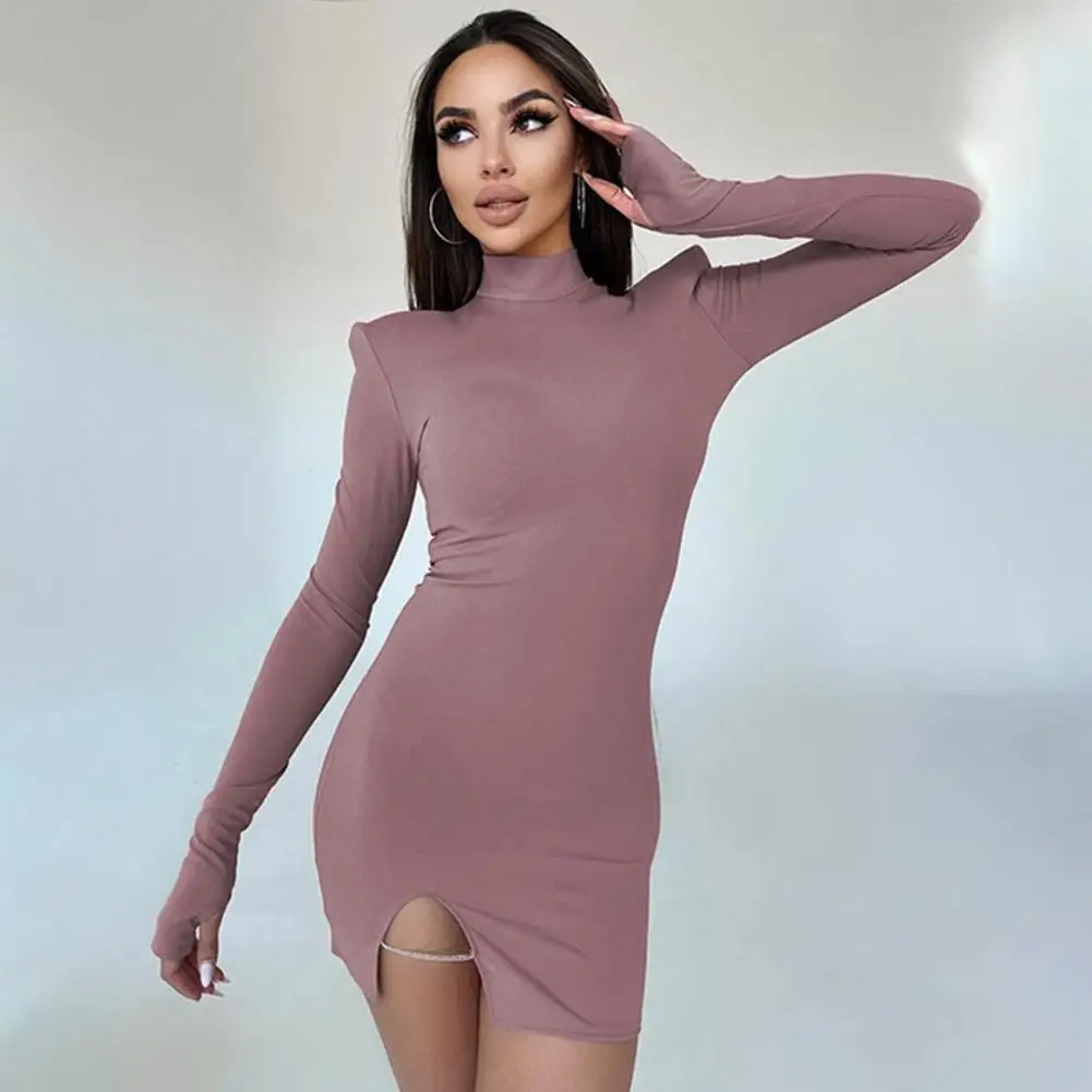 

Women Dress Slim Split Round Neck Long Sleeve short dresses Women ropa de mujer