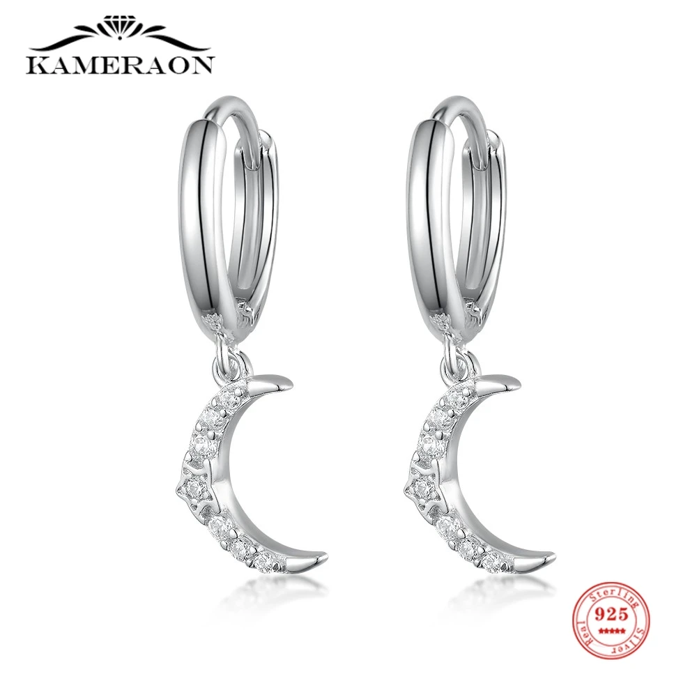 

Kameraon 925 Silver Sterling Moon Earrings Hoop Shining Zircon Pendante for Women Lovers' Couples Party Engagement Fine Jewelry