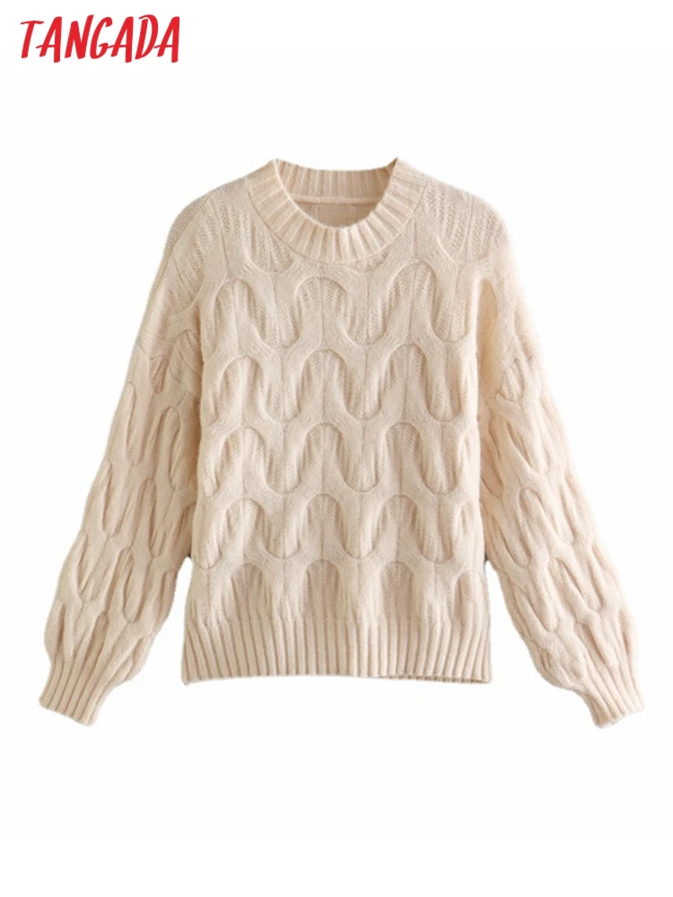 

Tangada Women 2022 Autumn Winter Twist Knitted Sweater Jumper Female Pullovers Chic Tops 1F105