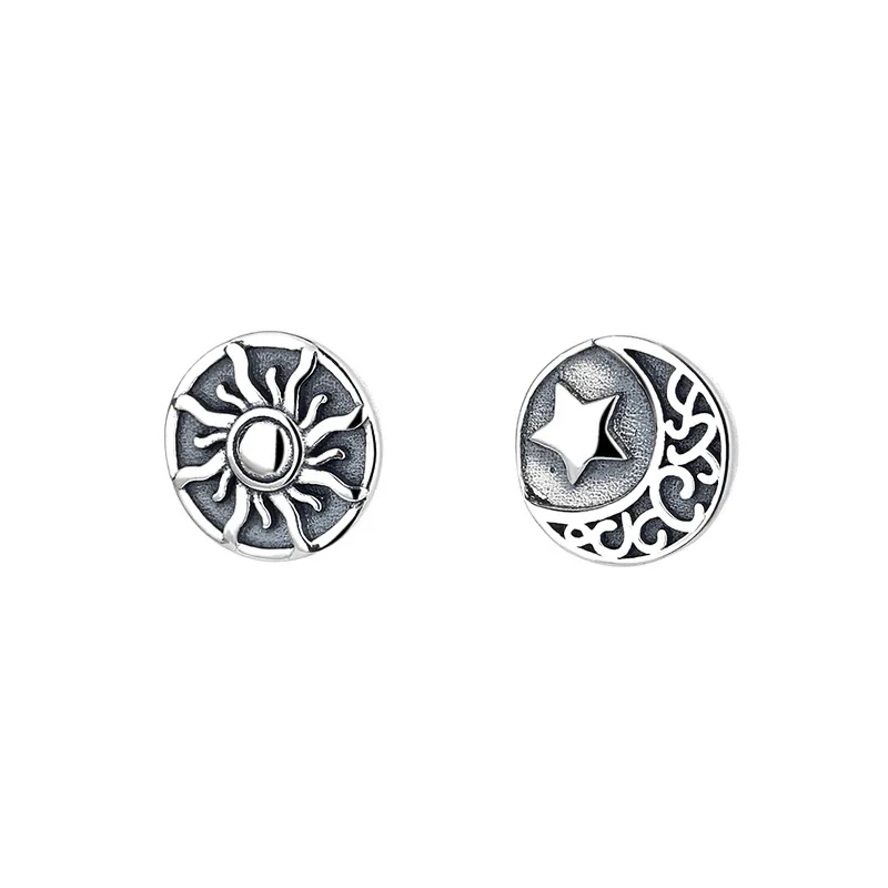 

Retro Asymmetric Sun Moon Stars S925 Sterling Silver Stud Earrings for Women Thai Silver Earrings High-quality Jewelry Gifts New