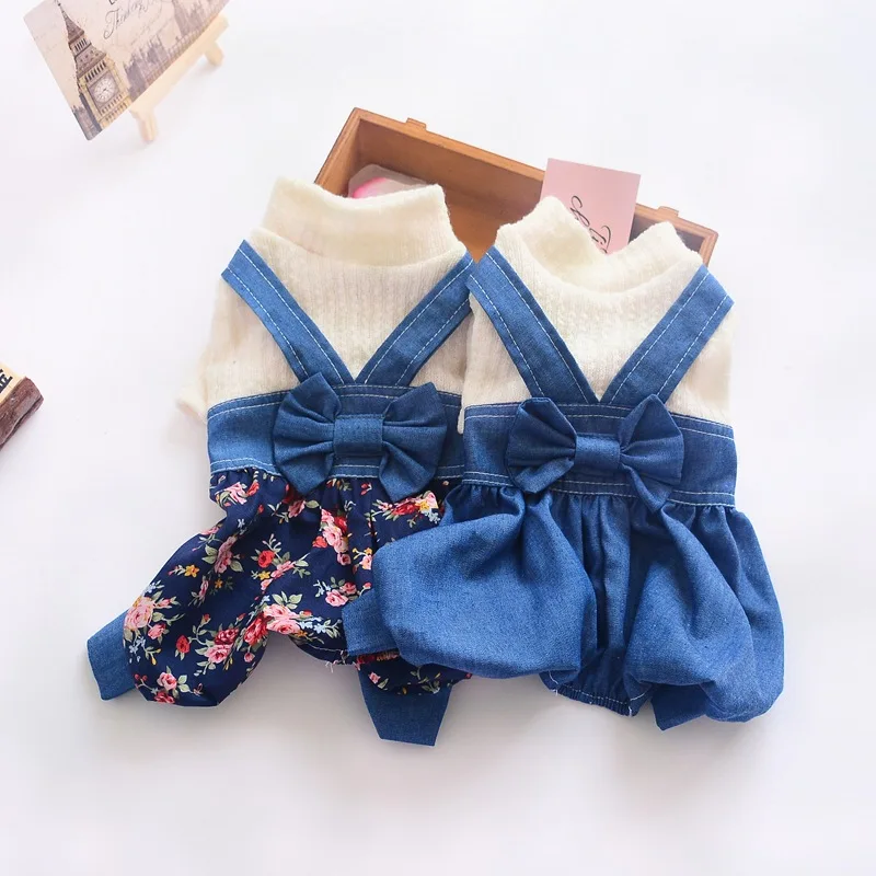 

Designer Thin Section Female Dog Clothes Spring and Summer Dog Skirt Siamese Denim Overalls Chihuahua Yorkshire Pet Accessories