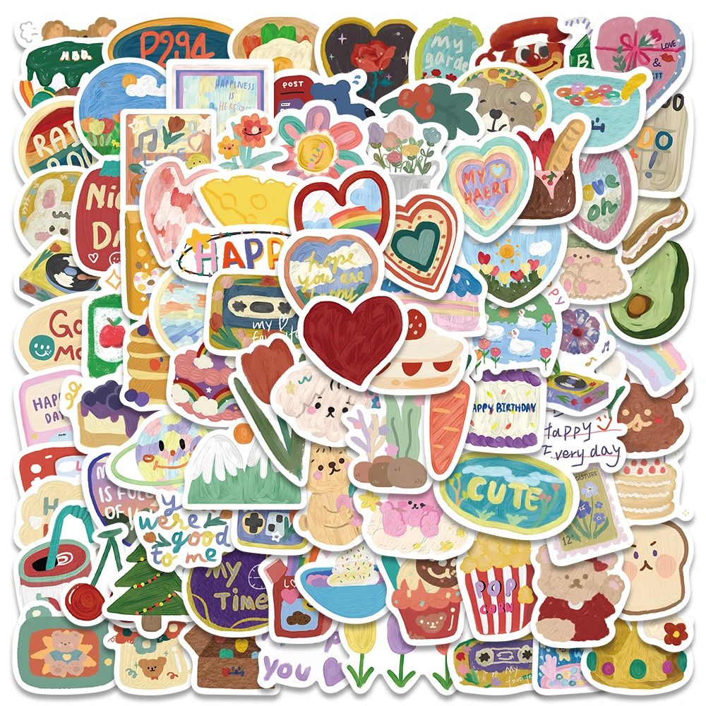 

10/90pcs Cute Cartoon Painting Style Stickers For Water Bottle Laptop Phone Vinyl Waterproof Graffiti Bicycle Car Decals
