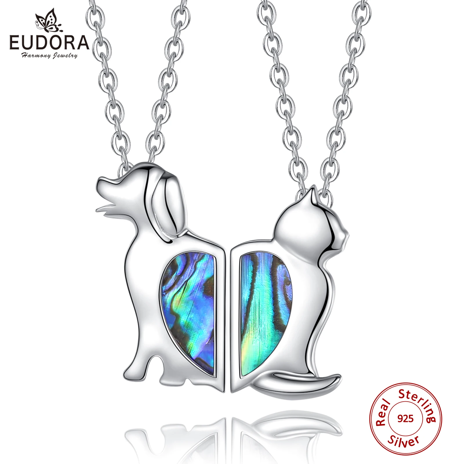 

Eudora 925 Sterling Silver Cat Dog Best Friends Necklace for 2 Pcs/ Set BFF Abalone Shell Friendship Jewelry for Sisters Gifts