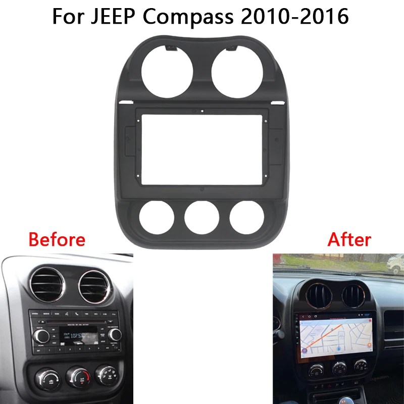 

2 Din Android Head Unit Car Radio Frame Kit For Jeep Compass 2010-2016 Auto Stereo Dash Plastic Panel Facia Trim Bezel Faceplate