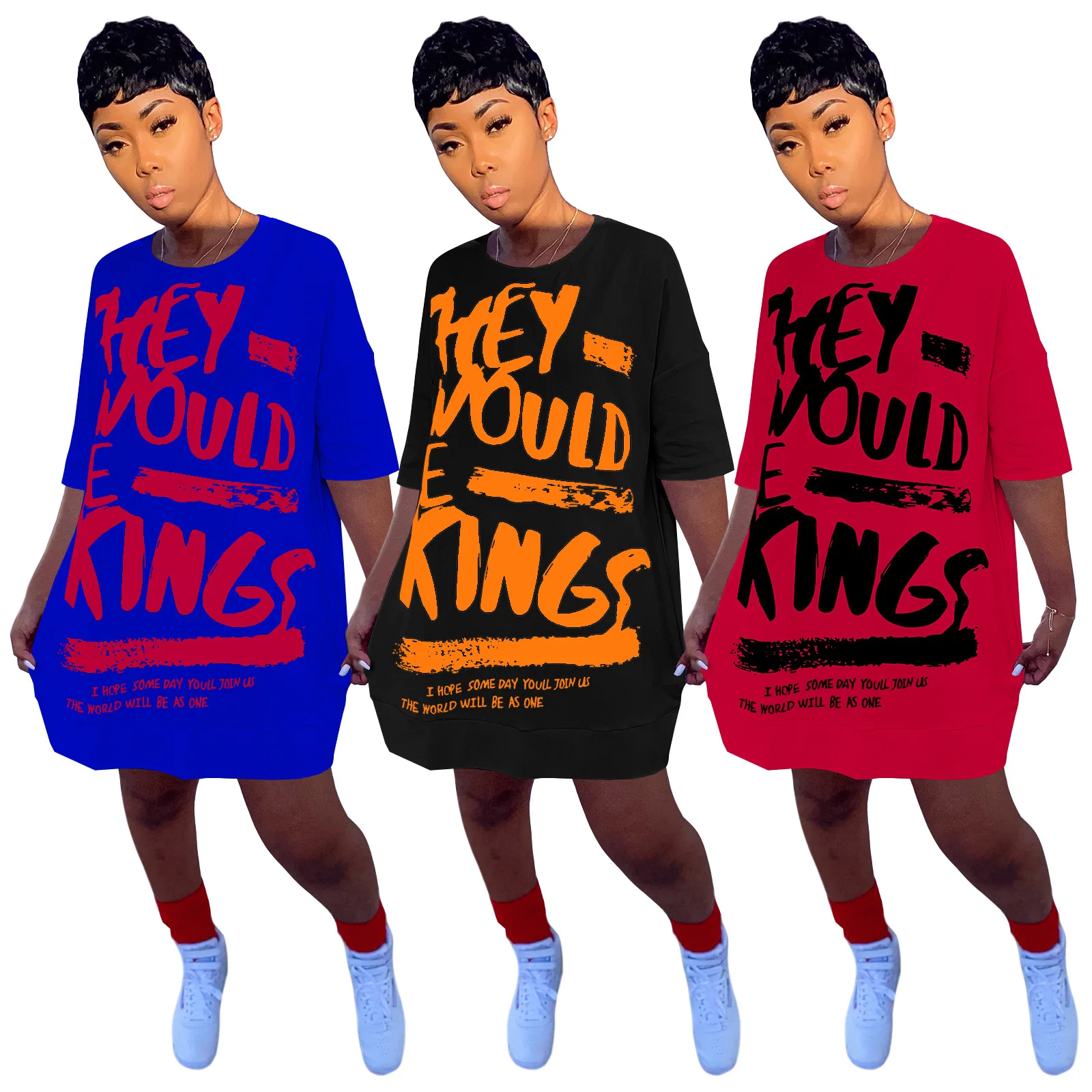 

Dresses for Women 2022 Summer Frocks for Women Fashion Letter Print Bat Sleeve Oversized T-shirt Dress Loose Dresses for Women