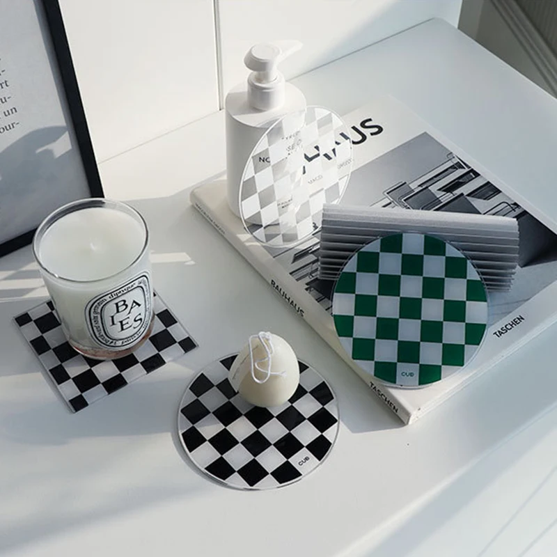 

ins простая шахматная салфетка ресторан десертный поднос книжный магазин кафе украшение акриловая квадратная круглая подставка скандинавс...