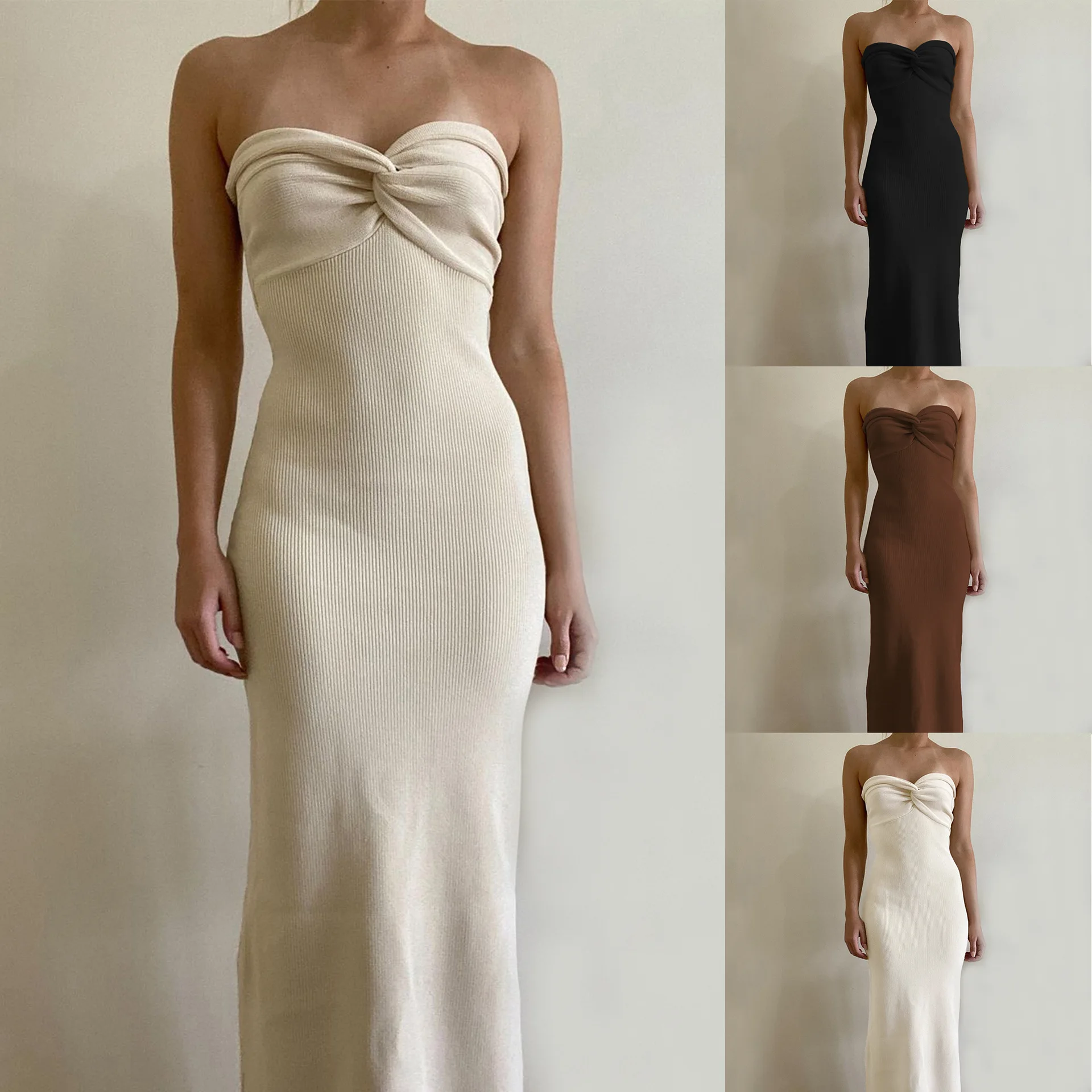 

2022 Women's spring/summer new hot knitted cross off-the-shoulder fashion sexy wool dress