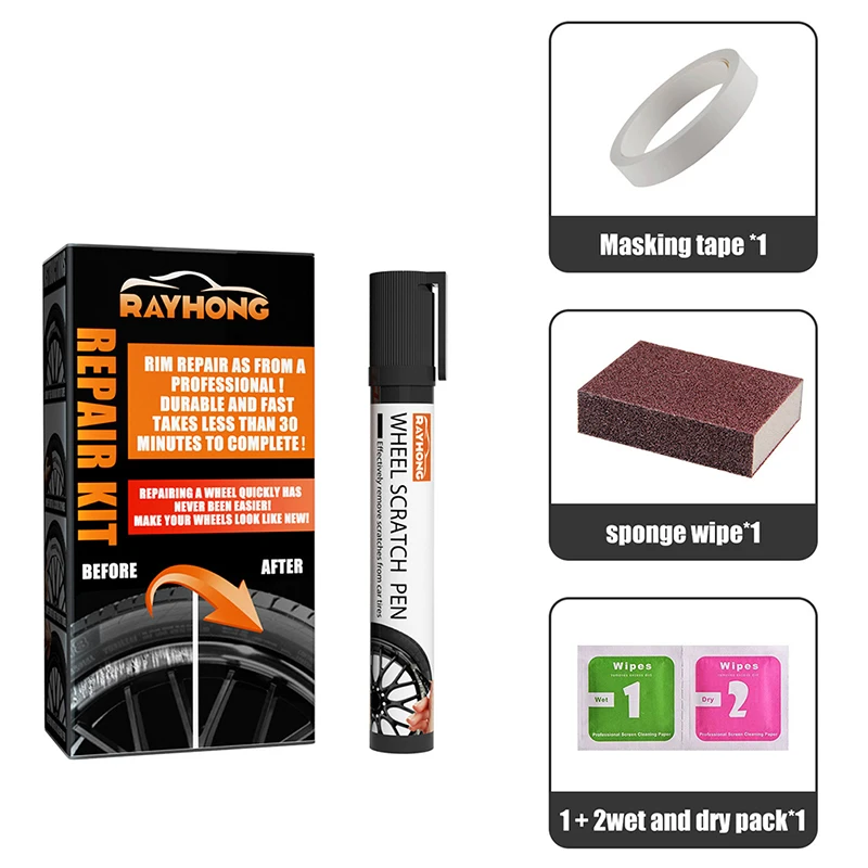 

Car DIY Alloy Wheel Repair Adhesive Kit General Purpose Black Paint Fix Tool For Car Auto Rim Dent Scratch Care Accessories