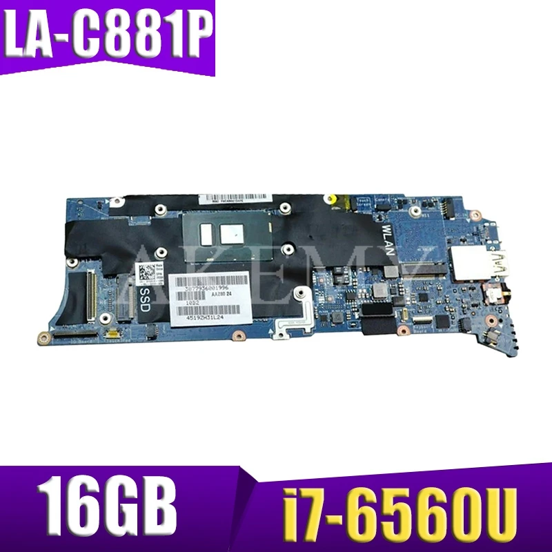 

For DELL XPS 13 9350 Laptop motherboard H67KH i7-6560U CPU 16GB RAM LA-C881P H67KH 0H67KH CN-0H67KH