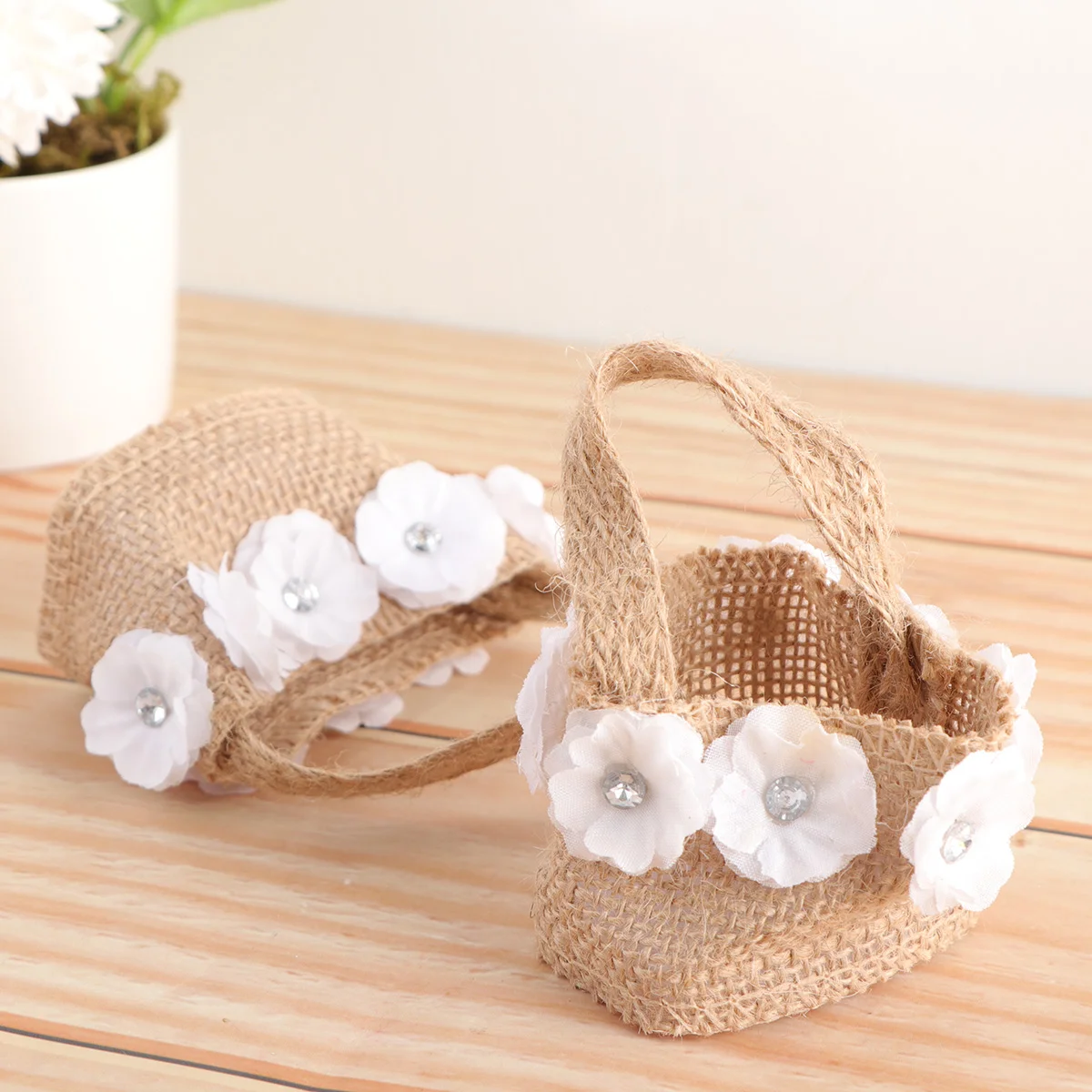 

Basket Flower Wedding Girl Baskets Burlap Rustic Linen Storage Candy Mini Gift Vintage Weddings Party Handle Table Ceremony Jute