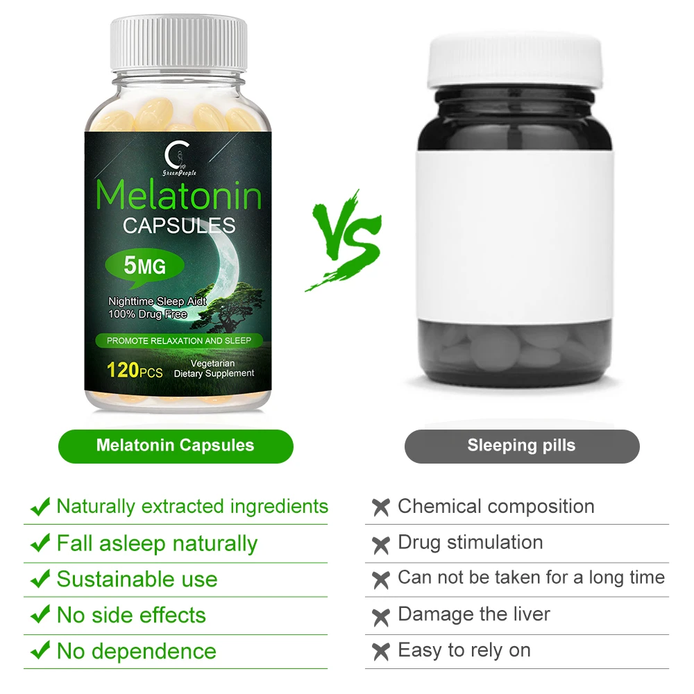 Greenpeople 60pcs 5Mg Melatonin Capsules Vitamin B6 Help Deep Sleep Save Insomnia Improve For Adult Face Health |