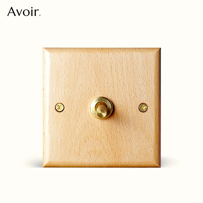 Avoir Wooden Retro Toggle Switch 2 Way Beech Panel Europe Standard Electrical Socket Double Eu French UK Outlets Lighting Dimmer