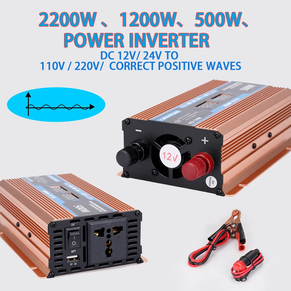 

New Power Inverter DC 12 To AC 220V 500/1200/2200W Sine Wave Voltage Converter Adapter Voltage Transformer Modified Sine Wave