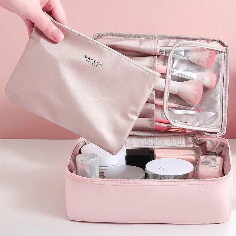 

Two-in-one Portable Makeup Storage Bag Box Travel Waterproof and Anti-wrinkle Makeup Fashion Female Storage Classification Bag