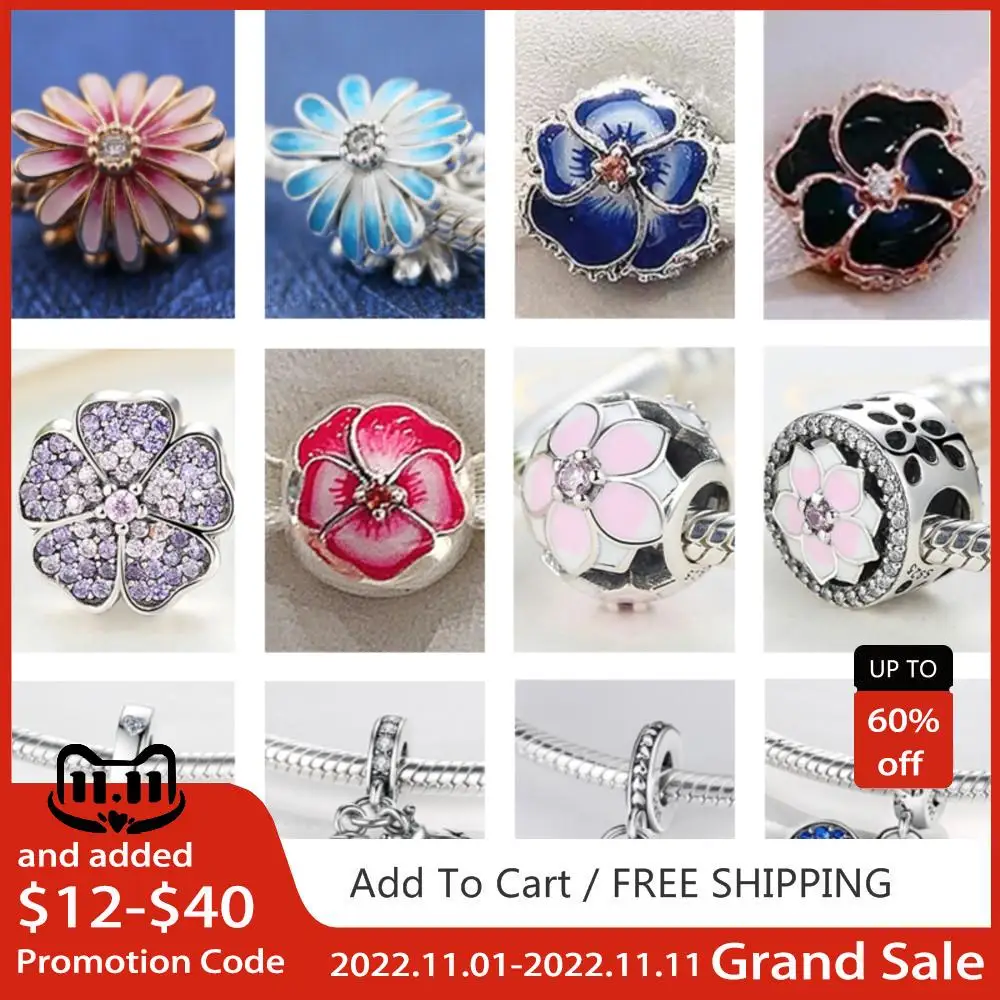 

2022 New Charms Flowers Collection 925 Silver Beads Fit Original Pandora Bracelet Women DIY plata de ley 925 Charm Jewelry