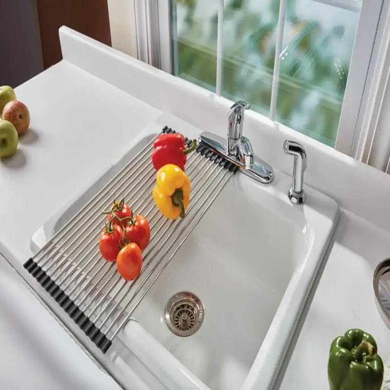 

Large Stainless Steel Rolling Drying Rack Dish Drainer Rack with Holder Storage for Kitchen Organizer Rack