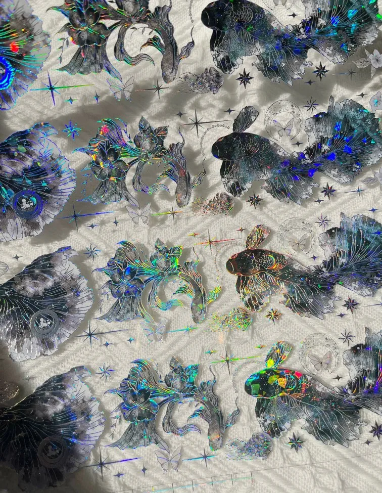 

1 Loop Fish Jumping In The Starry Night Shiny PET Tape Collage Guka PET Tape 10.13