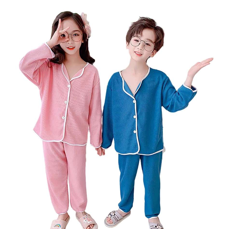 

Spring 2022 Pajamas for Kids Pink Blue Thin Sleepwaer Girls Soft Loose Nightwear Set Long Sleeve Pijamas Suit Boy Clothes 2t