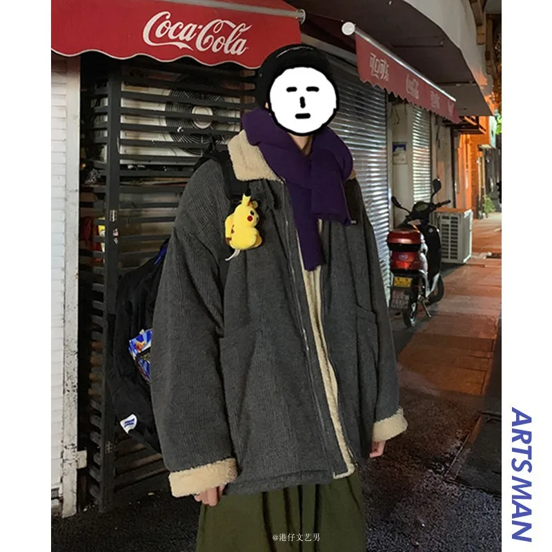 Autumn and Winter Cotton-padded Men's Korean Version of Loose Denim Lamb Velvet Cotton-padded Jacket Ins Plus Velvet Warm Jacket