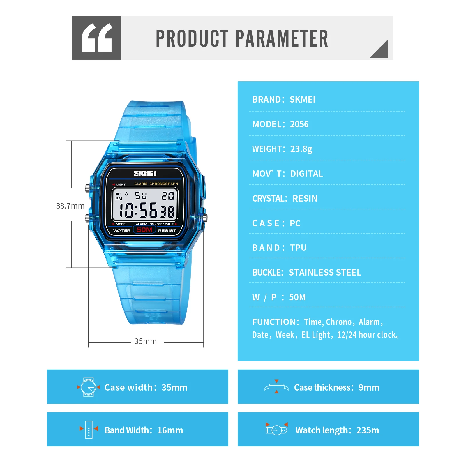 SKMEI Fashion Transparent TPU Strap Ladies Wristwatch Shockproof Back Light Display Stopwatch Digital Watches Women reloj mujer