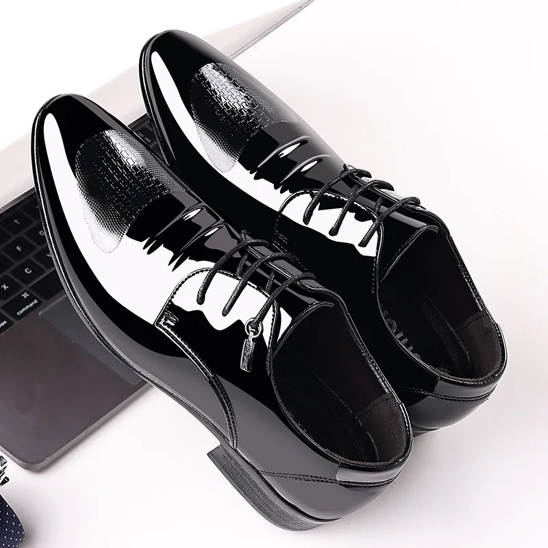 

Leather Oxford Shoes Men Luxury Business Breathable Patent Leather Formal Shoes Plus Size Man Office Wedding Flats Male Black