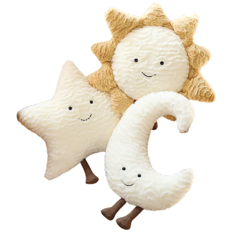 

Smiling Sky Pillow Stuffed Sun Moon Star with Legs Kawaii Plush Decor Pillow Sofa Chair Office Cot Lumbar Support Plushie Gift
