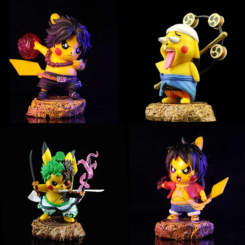 

POKEMON Anime Figure Pikachu Cosplay ONE PIECE Roronoa Zoro Luffy Portgas D Ace Action Figure Collection Model doll toys for kid