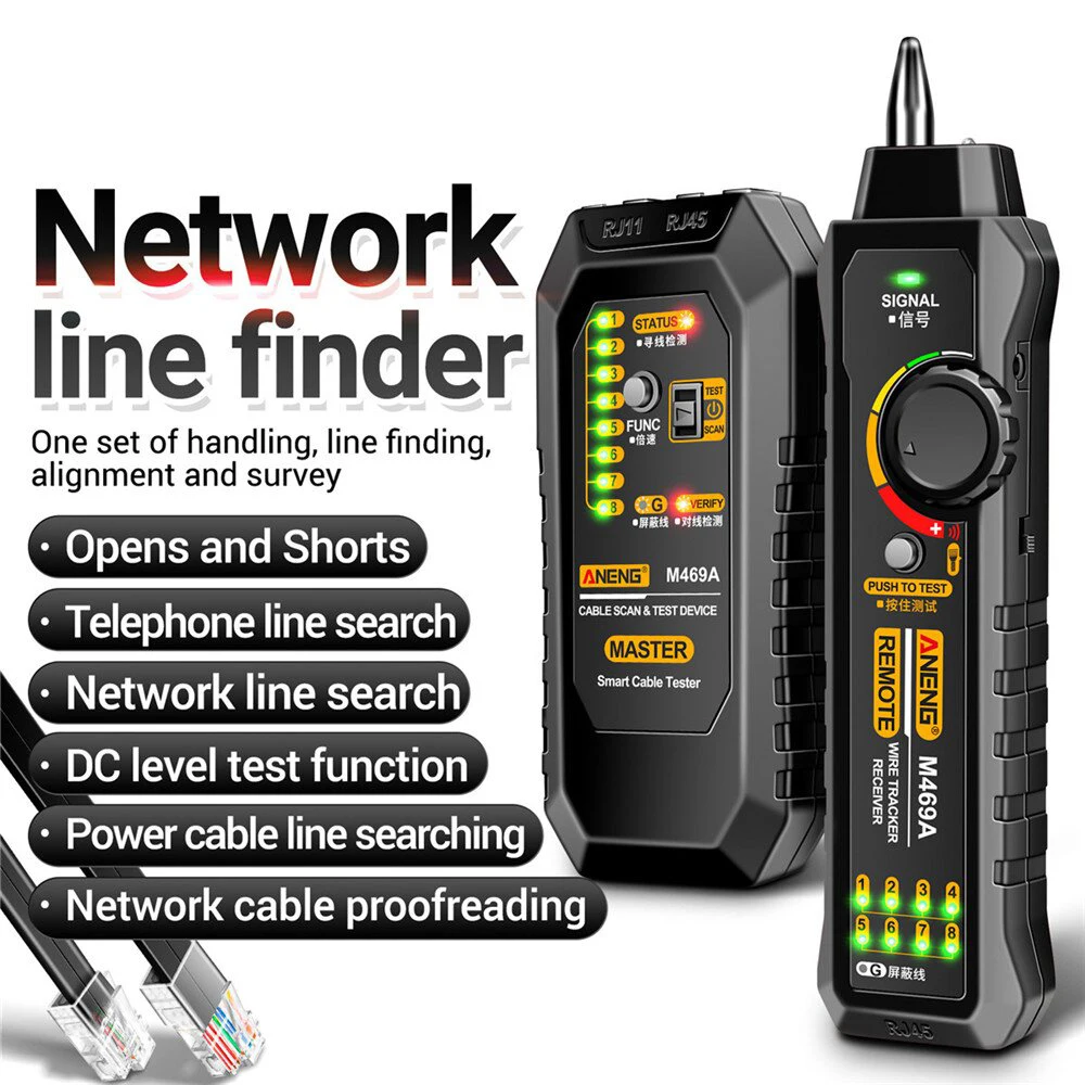 Multi-function Network Cable Tracker M469A Networking Analyzer RJ45 RJ11 Wire Detector Measure Cables Tool