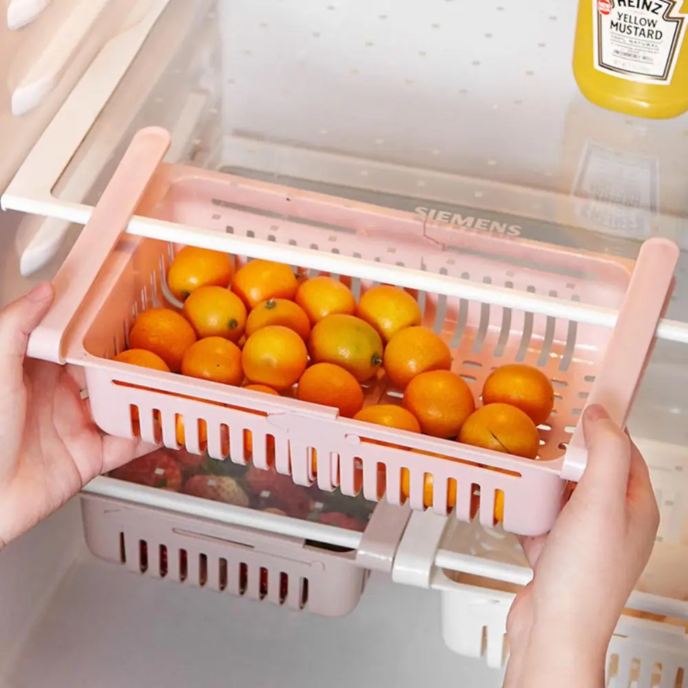 

New Kitchen Fruit Food Storage Box Plastic Clear Fridge Organizer Slide Under Shelf Drawer Box Rack Holder Refrigerator Drawer