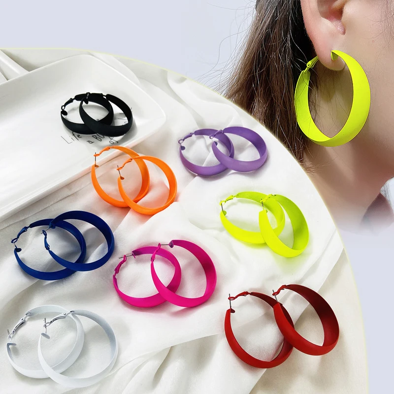 

Big Hoop Earrings For Women Punk Exaggerated Fluorescent Color Earings Fashion Jewelry Statement Trendy Ring Earrings Jewelry