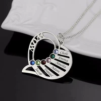 custom heart name necklaces personalized 1 6 name birthstone carved s925 silver nameplate pendant jewelry for moms gift