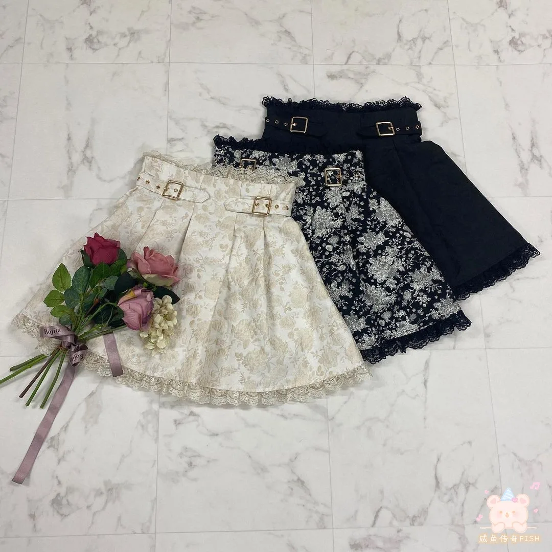 

Sweet Girl Kawaii Short Skirt Spring and Summer New Dark Pattern Flower Lace Mine Mass-Produced Japanese Style Mini Skirt