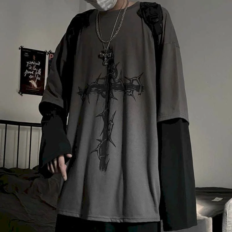 

Emo Men Summer Oversized T-Shirt Mens Harajuku Tshirt Streetwear Dark Academia Hip Hop Alt Long Sleeved T Shirts Males Clothes