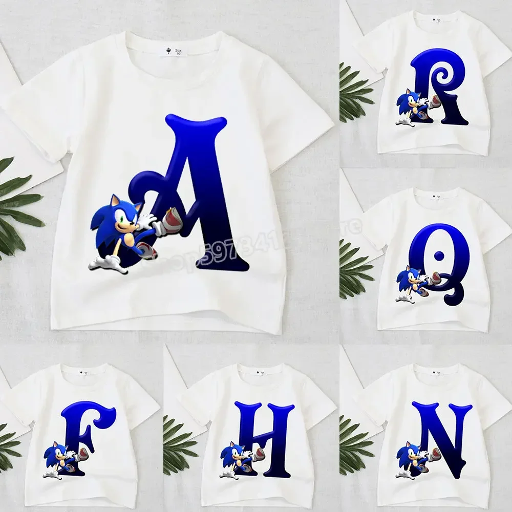 Sonics The Hedgehogs Letter Shirt Cartoon Anime Action Figure Print Supersonics Tops Kids Boutique Tees Boys Girls Clothes Gifts