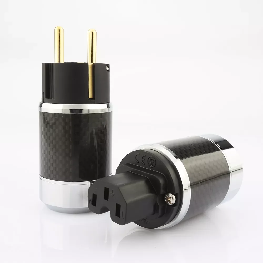 

NEW Pair Hi-end Carbon Fiber Rhodium Plated AC Power cable IEC female connector EU EUR schuko power Plug socket