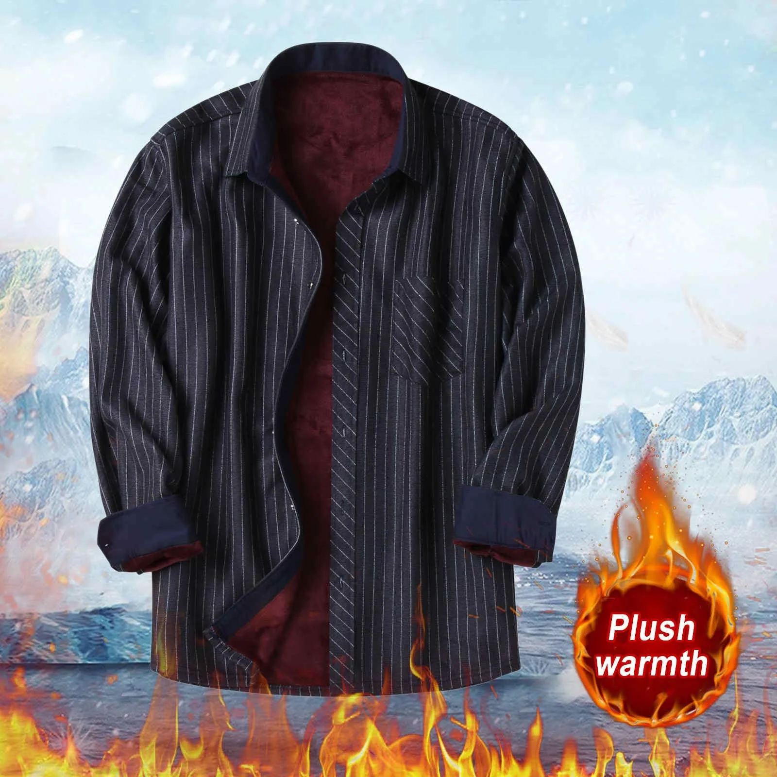 

Men's Winter Top Shirt Plus Size Thermal Velvet Warmth Top Plus Velvet Thick Plaid Long-sleeved Button Shirts Medium Sleeve